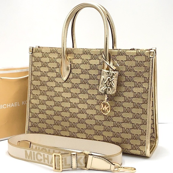 Michael Kors Medium Mirella EW Tote Bag Crossbody Shoulder Handbag PALE GOLD - Picture 2 of 16